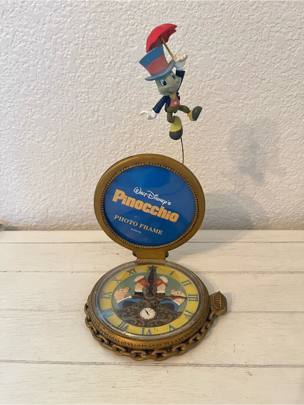 Vintage Pinocchio Photo Picture Frame Disney Jiminy Cricket Clock Nursery Decor
